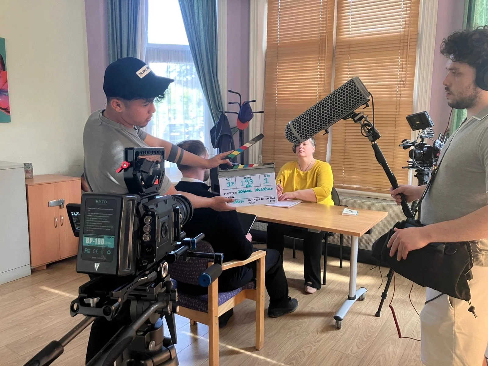 A production where someone is giving an interview A production where someone is giving an interview