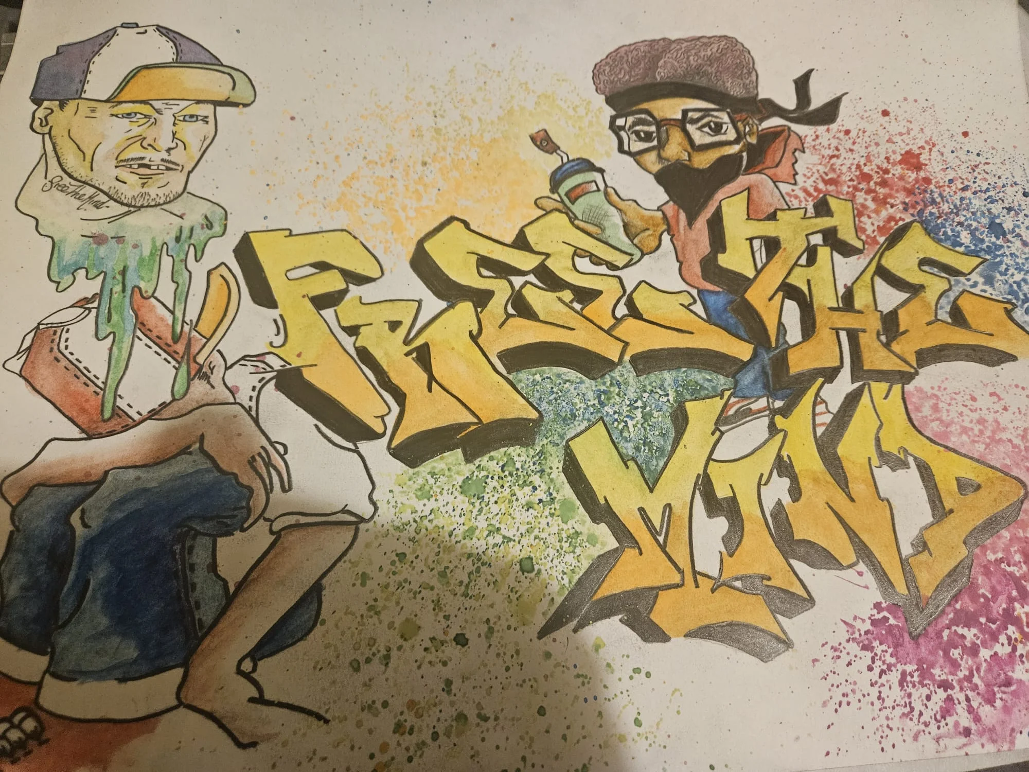 A cartoon graffiti drawing